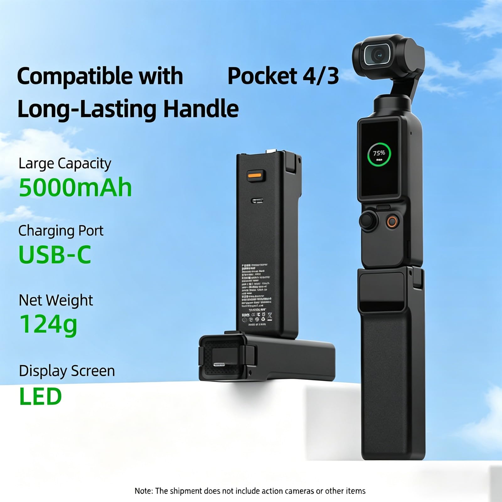 Poignée à Connexion directe pour Pocket 3 4 avec Batterie de