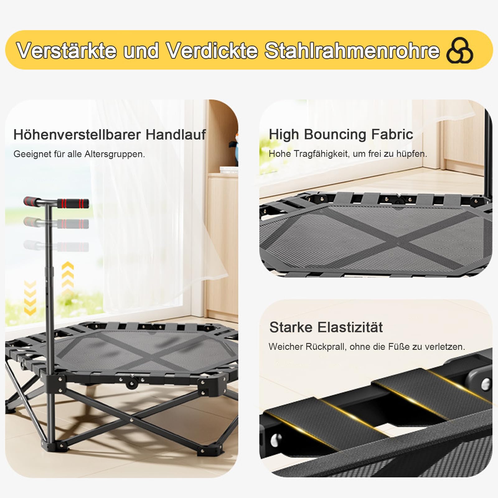 Składana trampolina fitness Rebounder 110 cm sześciokątna trampolina treningowa ośmiokątna