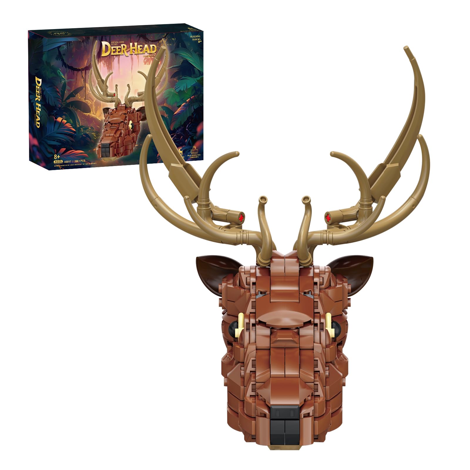 KAZI Animals Head Art Collection Building Set,Deer Head Nature Wall Artwork for Living Room Decor,Home Office Decor Idea,Build and Display Creative Activity for Artistic Adults