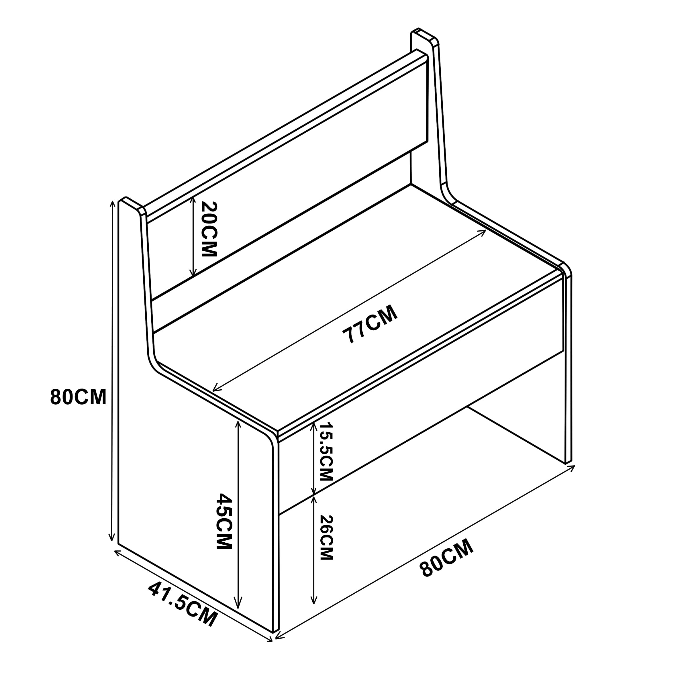 Banco Esquinero de Madera VCM Banco con arcón Esal Ancho 80 cm