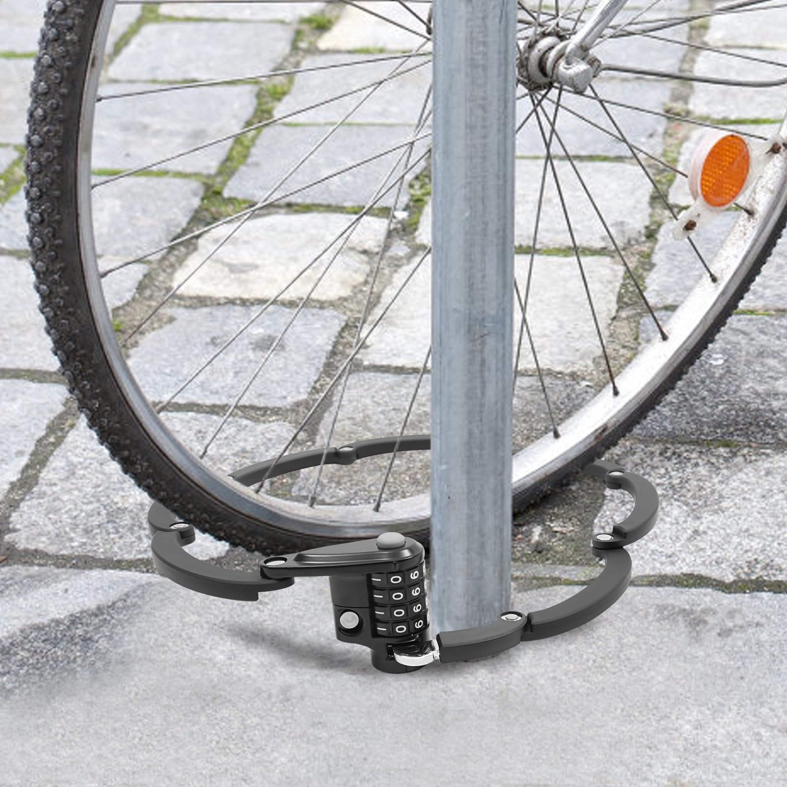 Składane zapięcie rowerowe, czarne, 4-cyfrowe zapięcie rowerowe, składane, długość 85 cm, regulowane zapięcie antykradzieżowe, do roweru, roweru górskiego, skutera, roweru elektrycznego
