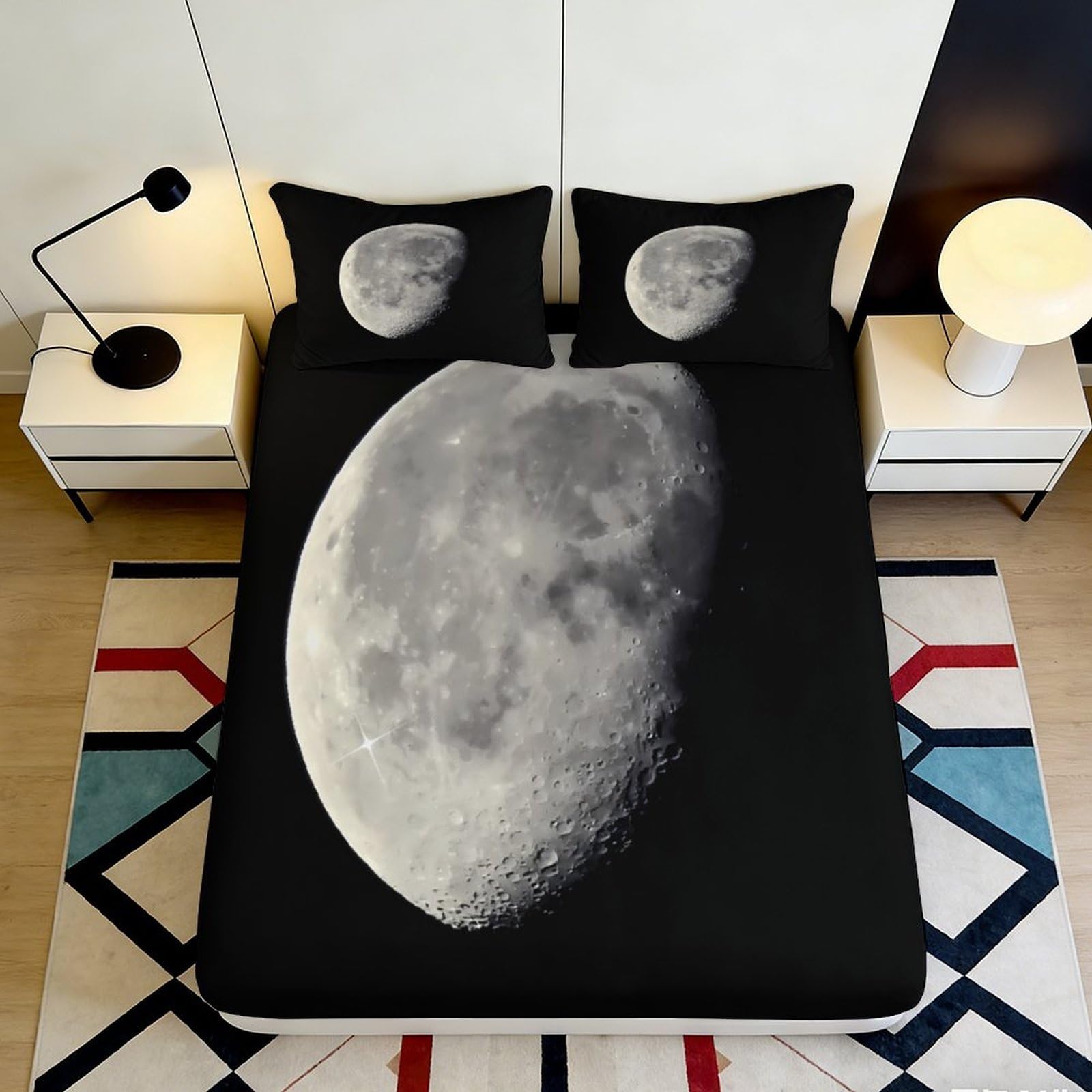 Jqzkxnhpbr Style-7 3D Printed Moon Phase Fitted Sheet Microfiber Soft Black Lunar Mattress Cover For Bedroom Guest Room Decor Protection 90X200x25cm