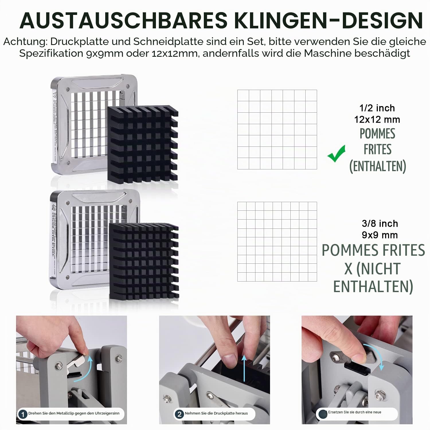 Pommes Frites Schneider, Sopito Pommesschneider Edelstahl Professioneller French Fries Cutter mit 12x12mm Klinge
