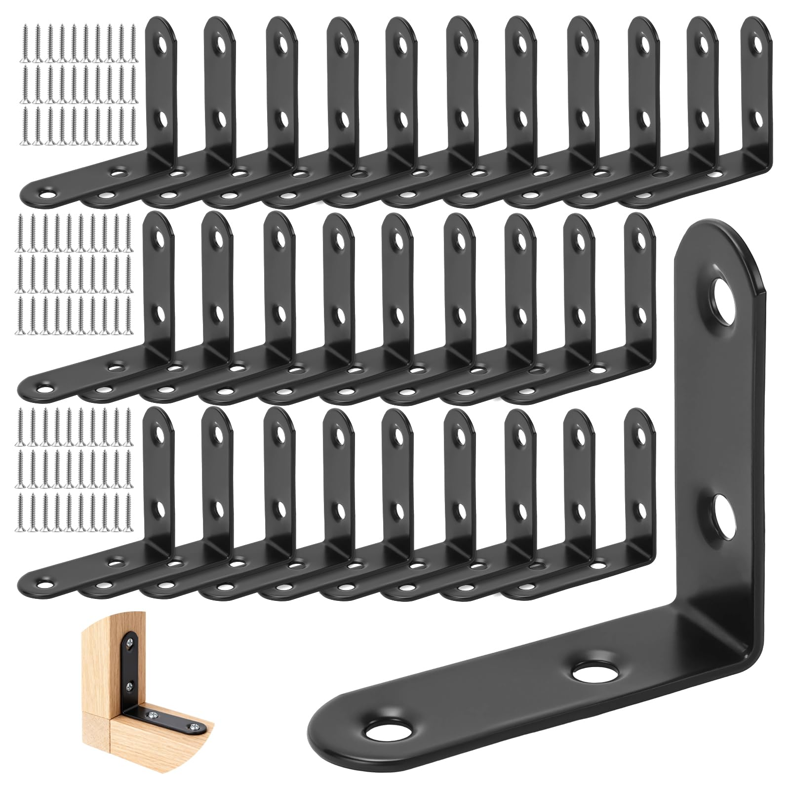 HONYUET 50 Pcs Black 90 Degree Right Angle Brackets, 50 x 50 x 2mm, Small Stainless Steel L Shaped Corner Braces for Wood