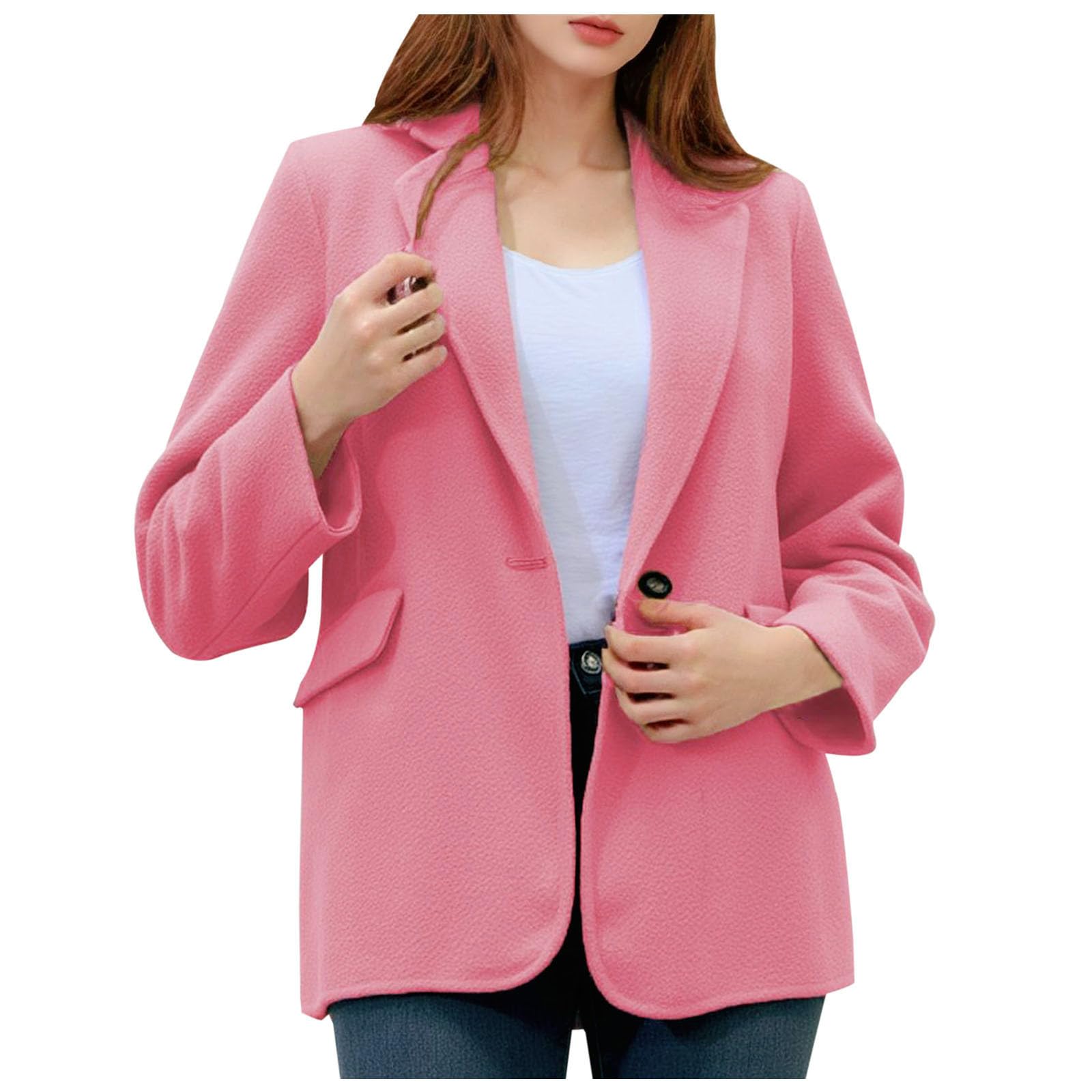 Womens Fall Winter Wool Blend Business Blazer Jacket Single Breasted Notch Lapel Dressy Work Casual Coat Outerwear