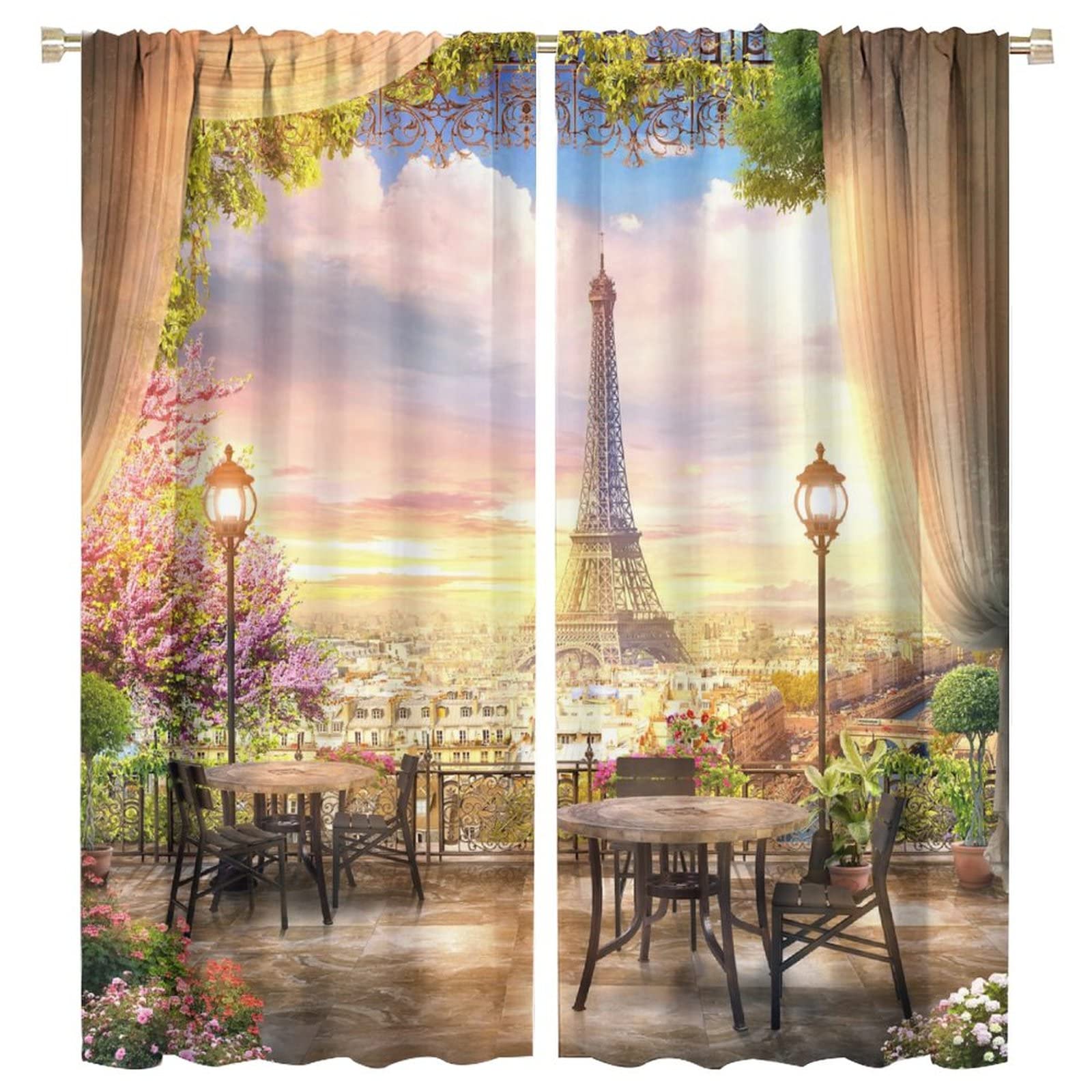 JESTRONRY France Paris Eiffel Tower Curtains,Romantic Travel Cityscape Style Blackout Rod Pocket Window Drapes 2 Panel Set for Living Room Bedroom Kitchen Cafe W63xL72in