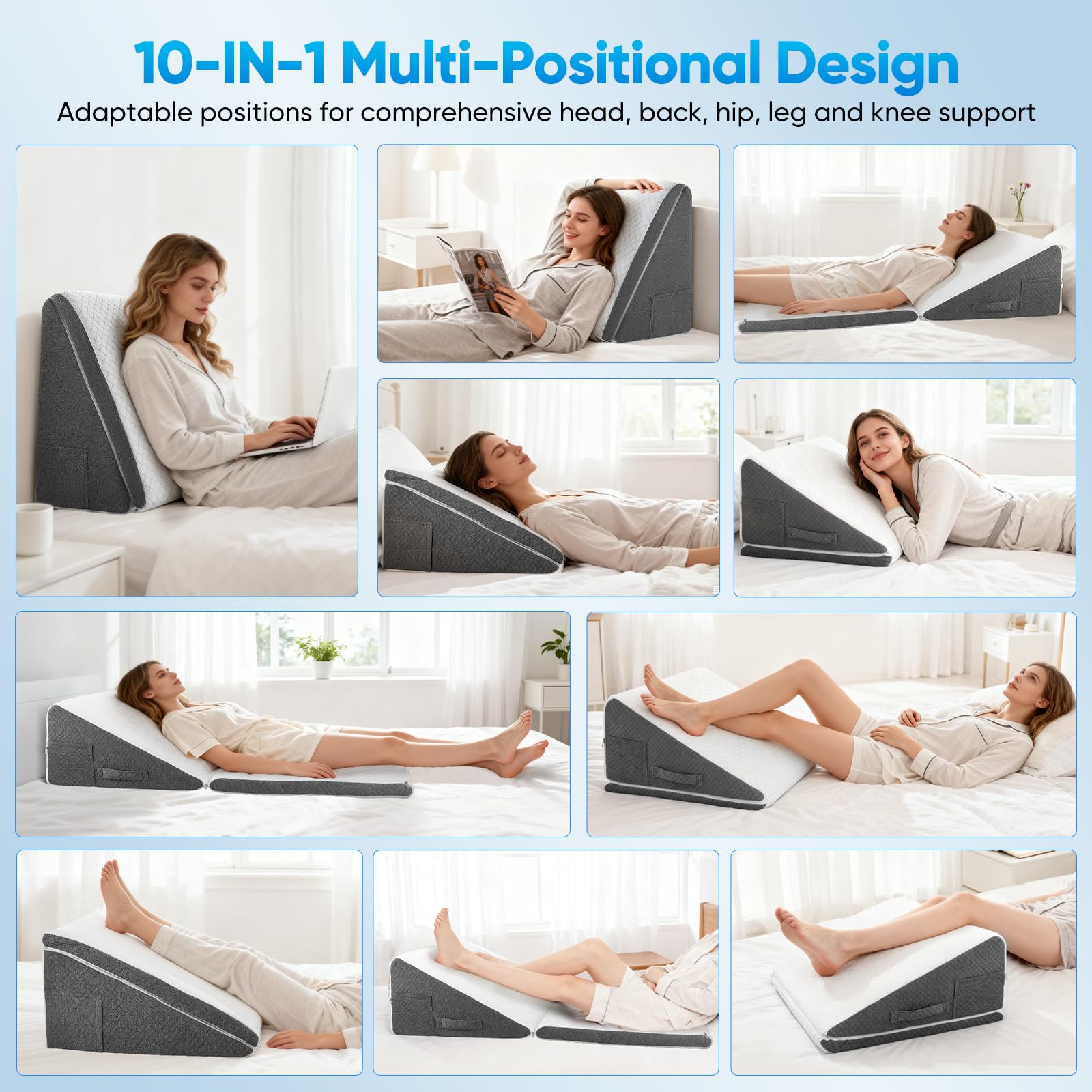 Cuscino a cuneo per letto e divano con memory foam, 50x50x26 cm - Cuscino per dormire regolabile in altezza, cuscino da lettura per divano/letto, cuscino per seduta e gambe, fodera lavabile
