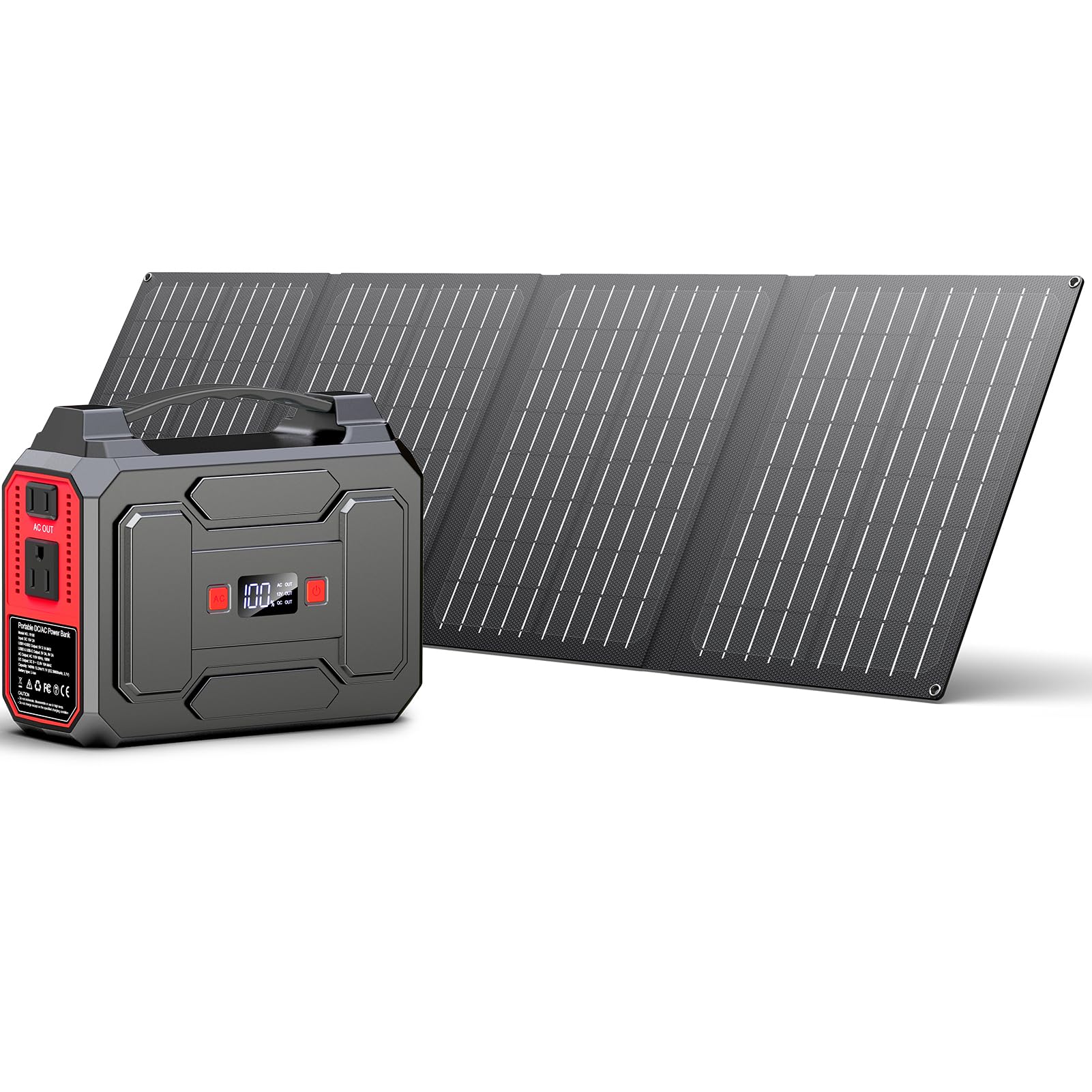 Solar Powered Generator 200W Peak/100W Rated, Portable Solar Generator Power Station with Solar Panels 40W Included, 146Wh Solar Power Bank with AC Outlet 110V for Home Use Camping Outdoor Adventure
