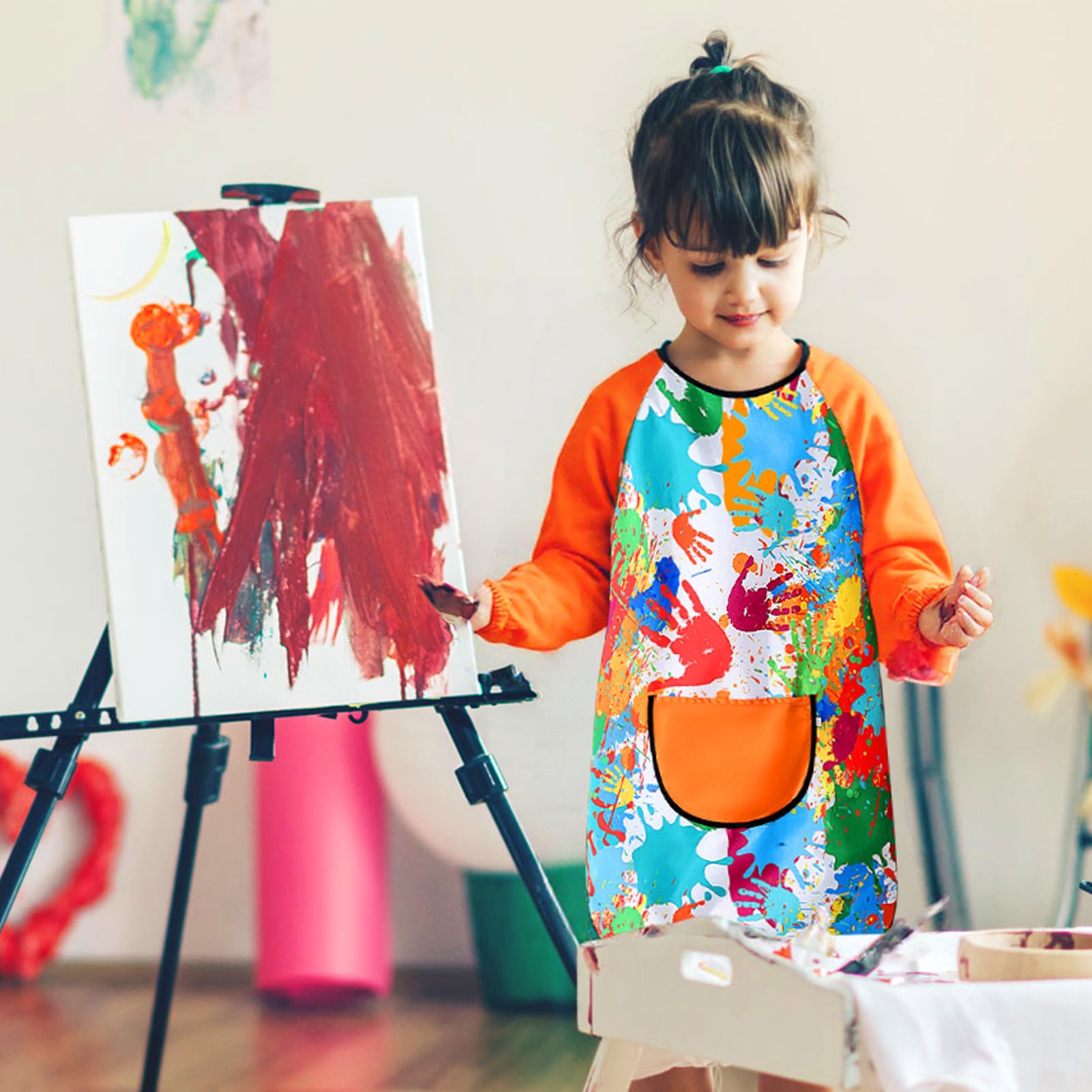 Effluvcy Kids Painting Apron 10Pcs Kids Art Aprons Age 6-11 Age Waterproof Graffiti Aprons Long Sleeves with Pockets,Painting Smock Boys and Girls Play Apron for Craft World Book Day - Image 4