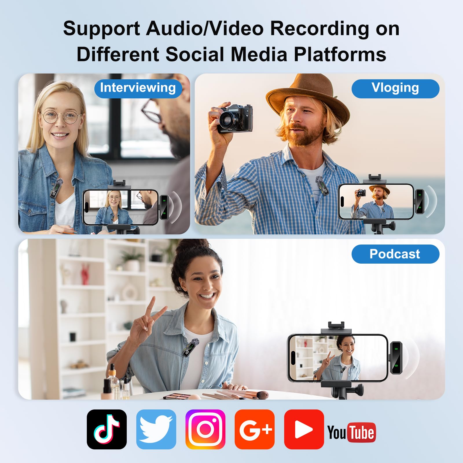 VEZQUA Mini Lavalier Microphone for iPhone/Android/PC, Lav Mic with 45H Battery, Noise Cancellation, 48KHz 16-Bit, Wireless Mic for Video Recording, Tiktok, YouTube, Vlog