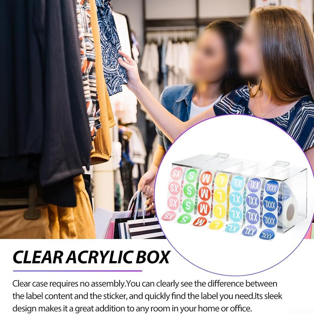 Acryl-Aufkleberrollen-Spender-Set, verstellbarer Etikettenspender, für 3500 Etiketten für T-Shirts Größe Etiketten, mit staubdichter Abdeckung, für Büro, Schule, Zuhause