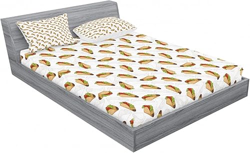 Miniatura 343 de Ambesonne Juego de sábanas bajeras y fundas de almohada con diseño de gato durmiendo en luna creciente, estrellas, sueños nocturnos, juego de ropa