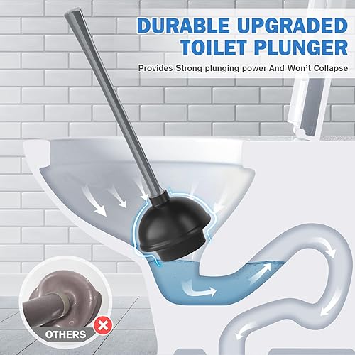 Miniatura 2 de Juego de émbolo y cepillo para inodoro, cepillo para cuenco y émbolo de inodoro resistente con soporte ventilado, combo de limpieza de baño 2 en 1