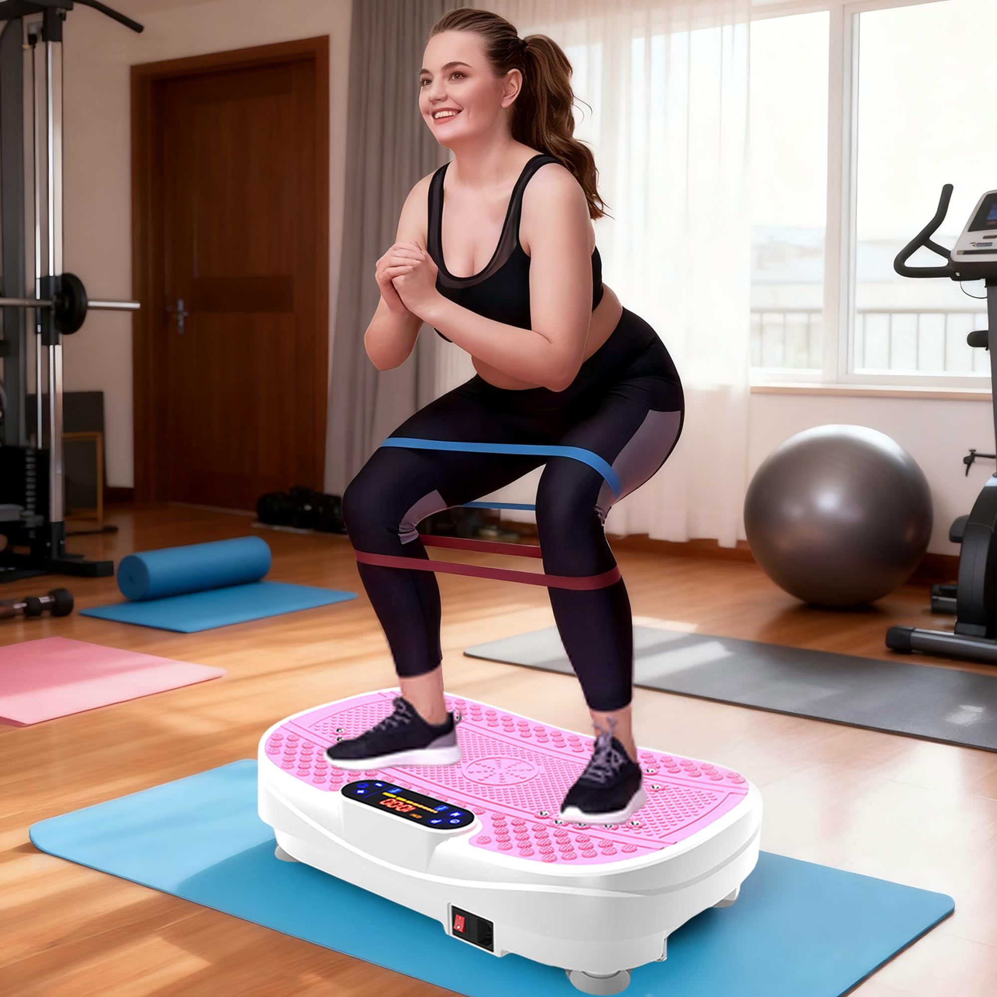 Vibrationsplatte für Zuhause - Rüttelplatte mit 120 Stufen & 5 Modi, mit Widerstandsbändern & Fernbedienung, für Fettverbrennung Muskelaufbau Figurformung ideal für Zuhause Home Gym