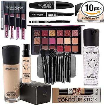 CLASSY HUDA foundation, concealer, 2 in 1 contour, brushes set, primer, eyeshadows, mini lipstick, eyeliner, mascara, eyebrow pencil & face powder. Beautiful makeup kit.