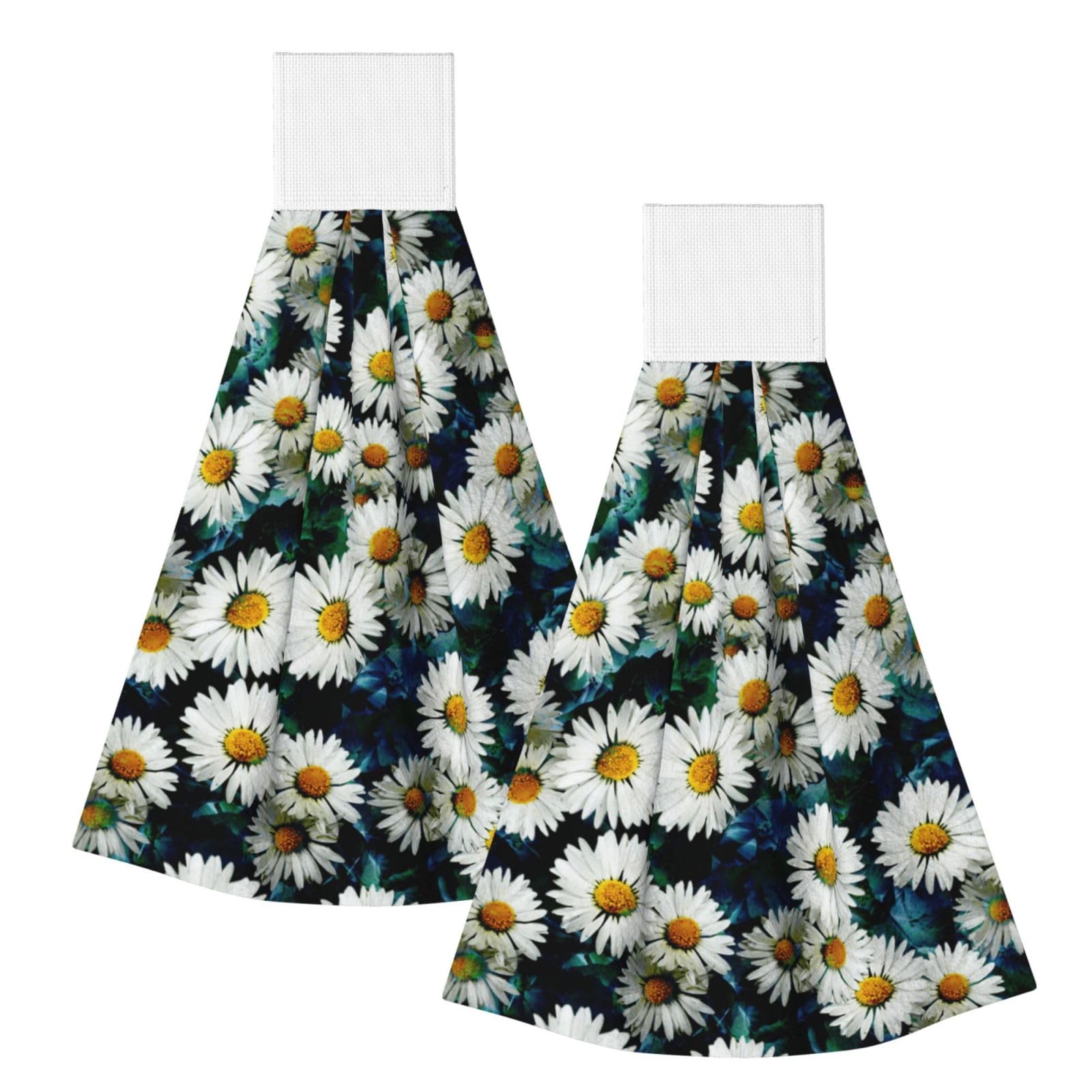 DOPKLNA Fashion Daisy, 2 Pcs Hanging Coral Fiber Hand Towels for Bathroom, Absorbent Kitchen Towels