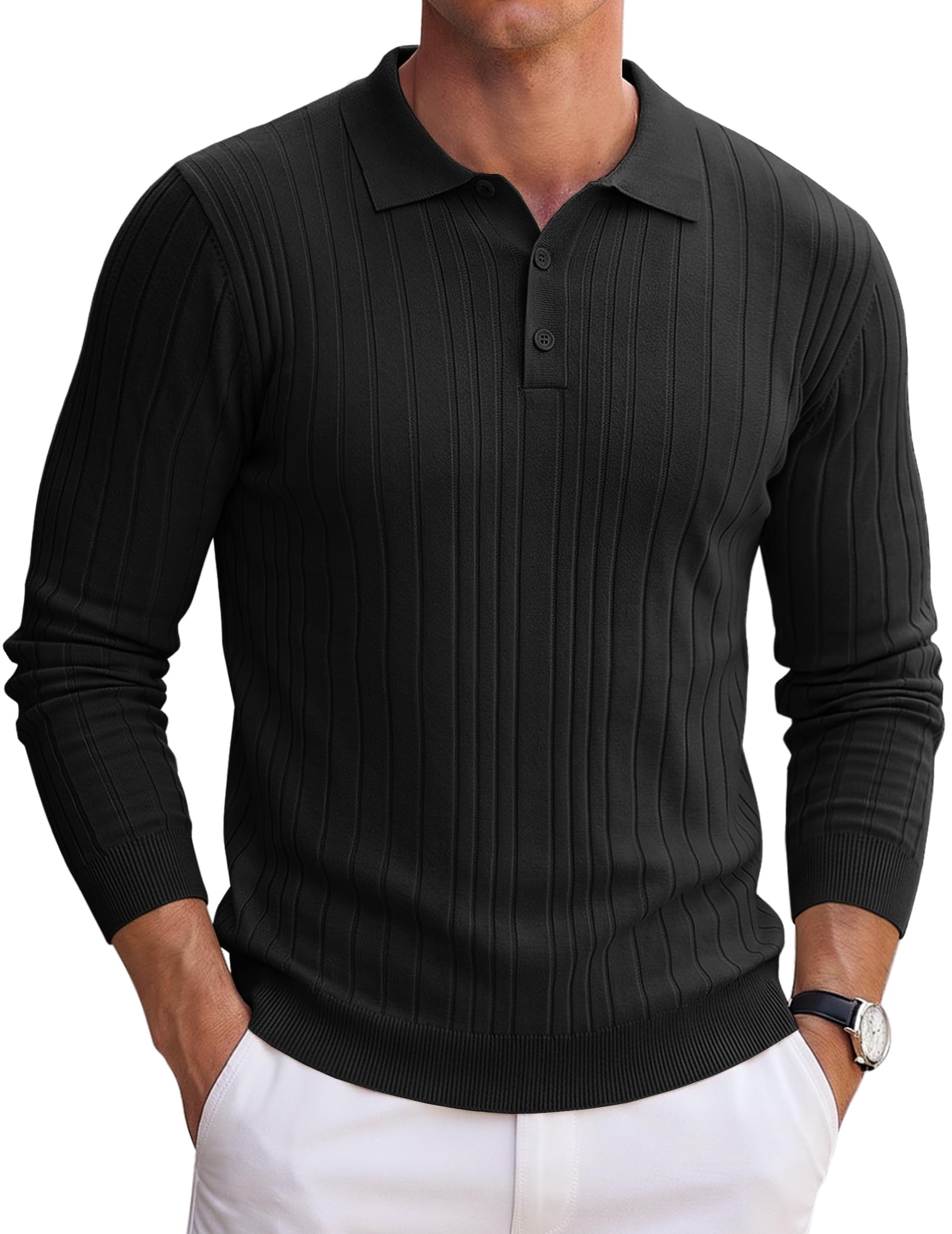 Long Sleeve Polo Shirts for Men Lightweight Knit Polo Sweater