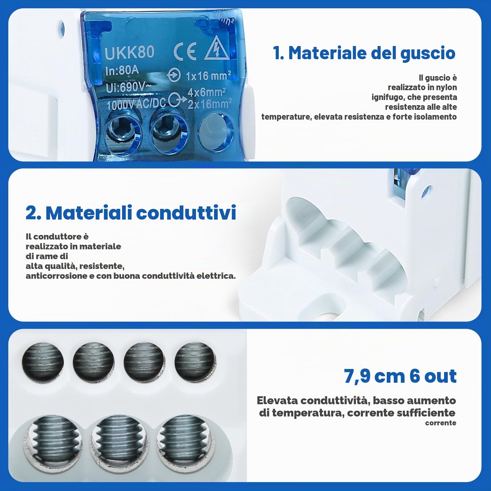 Jadeshay Morsettiera Distribuzione UKK-80A Morsettiera DIN 1 Ingresso 6 Uscite 80A con Coperchio Trasparente per Montaggio su Guida DIN