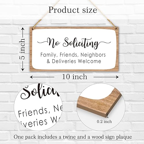 Miniatura 2 de Letrero de madera con texto en inglés "No Soliciting Welcome Family Friend Neighbor, Farmhouse & Home Decor Wood", letrero decorativo de madera