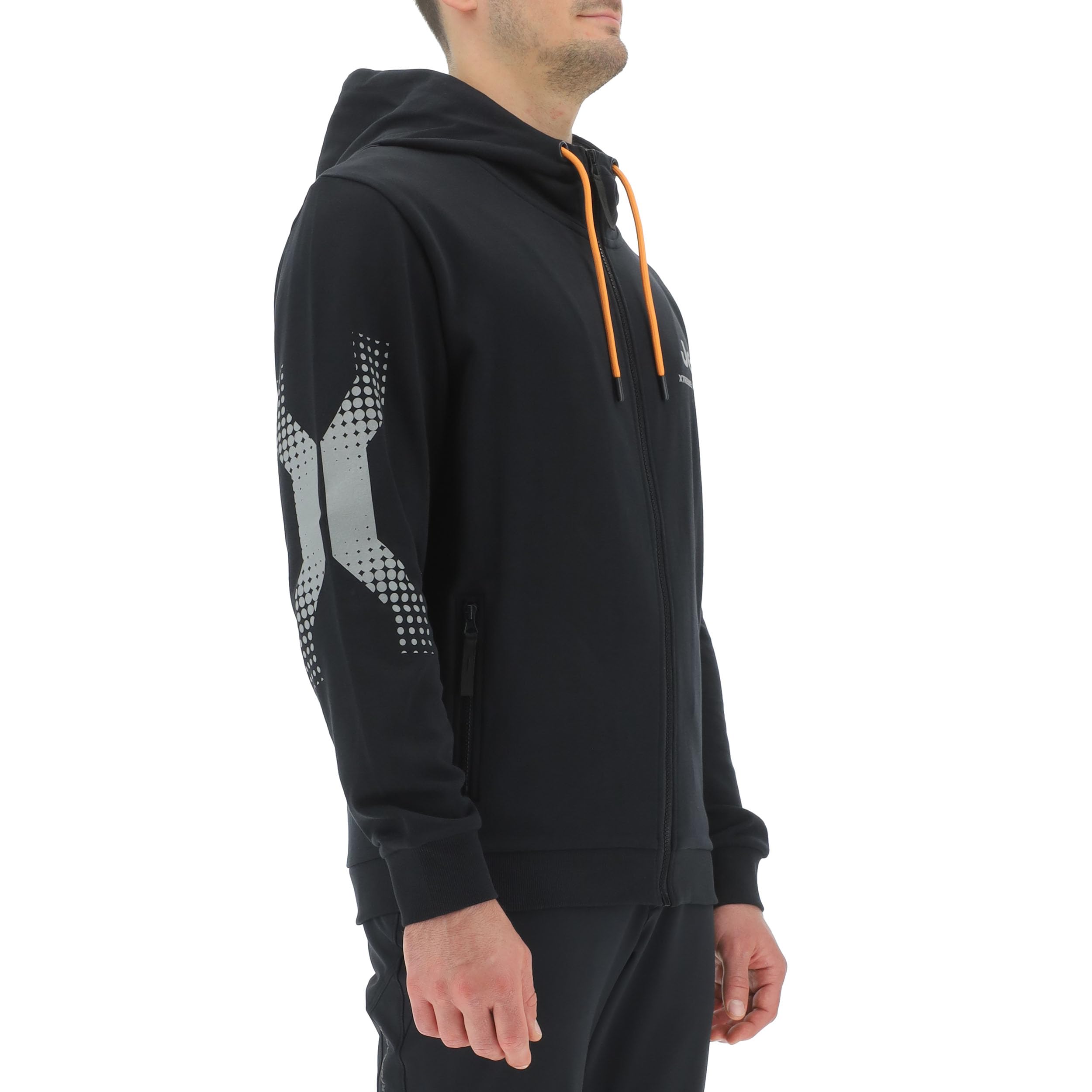 Jeep XP Man Hooded Full Zip Sweatshirt W/Zipped Pockets Sideways X Reflective Sleeve Print Jx24a Felpa Uomo (Pacco da 1)