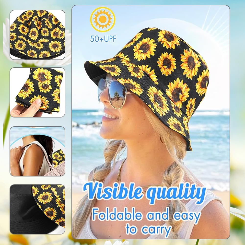Moda Imprimir Bucket Hat Summer Fisherman Cap para Hombres Mujeres, Cute Crisantemo Imprimir, Fisherman Hat para el Verano Senderismo Camping Viajes Pesca Golf Beach(Black)
