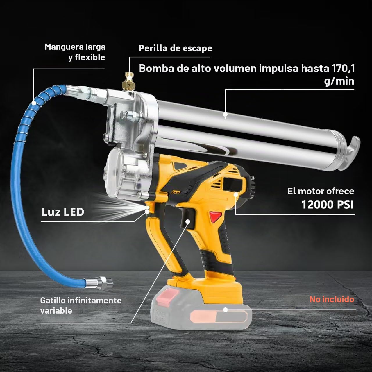 Engrasadora Bateria 12000 PSI para Baterías Makita de 18 V, 6 oz/min Engrasadora Manual,Manguera Flexible de 50cm,Engrasadora Eléctrica con luz LED súper Brillante (batería no incluida)