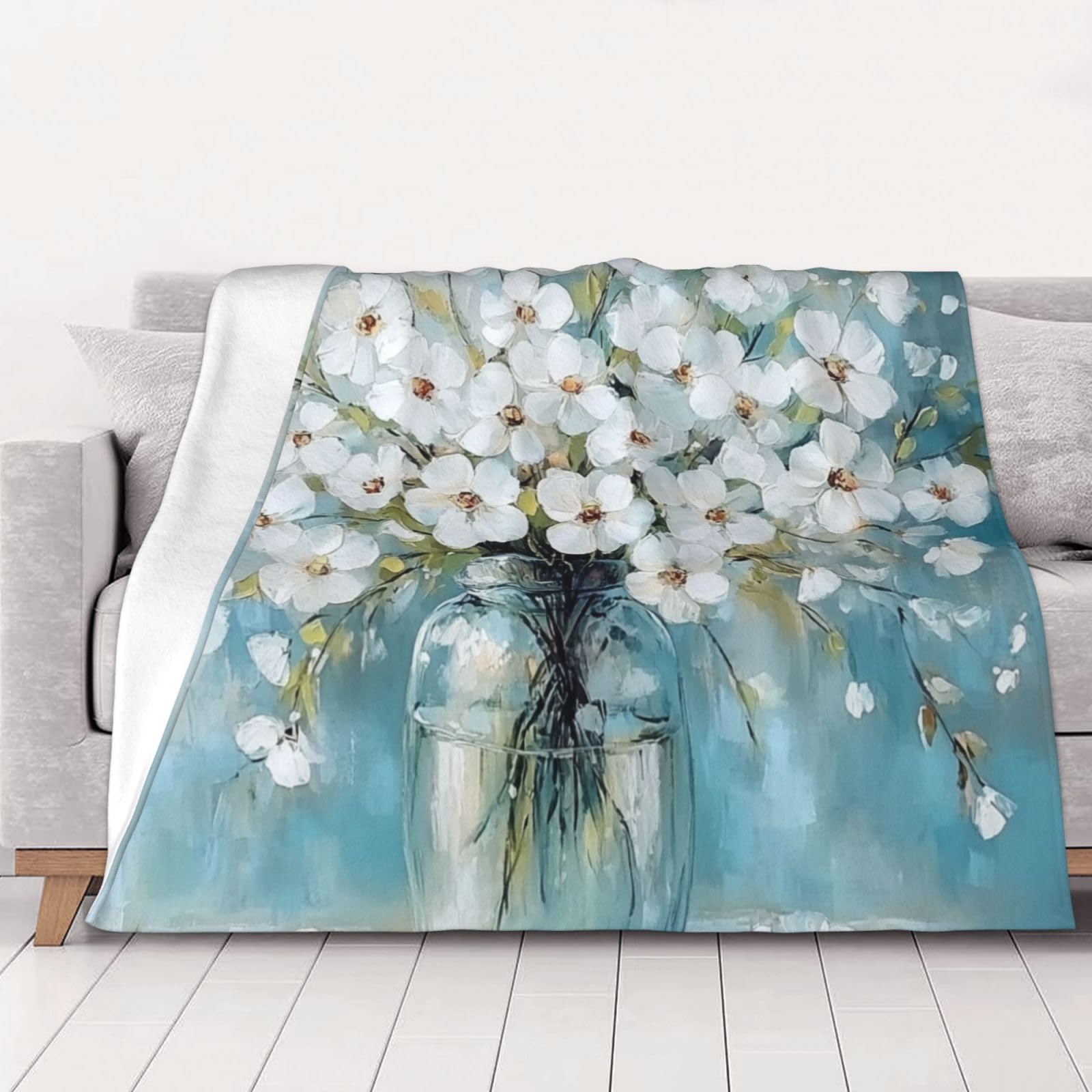 ASKFNASDKMFN Abstract Floral Flannel Blanket for Home Bed Sofa Couch Chair 102X127CM