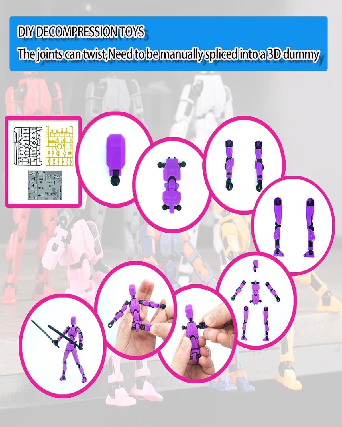 INOCEAN 6PCS Dummy 13, t13 Action Figure, 3D Printed Figures, 3D Printed Toys for Desktop Decor&Game Lovers, High Degree&Freedom Multi Articular Action Figures - Image 5 thumbnail