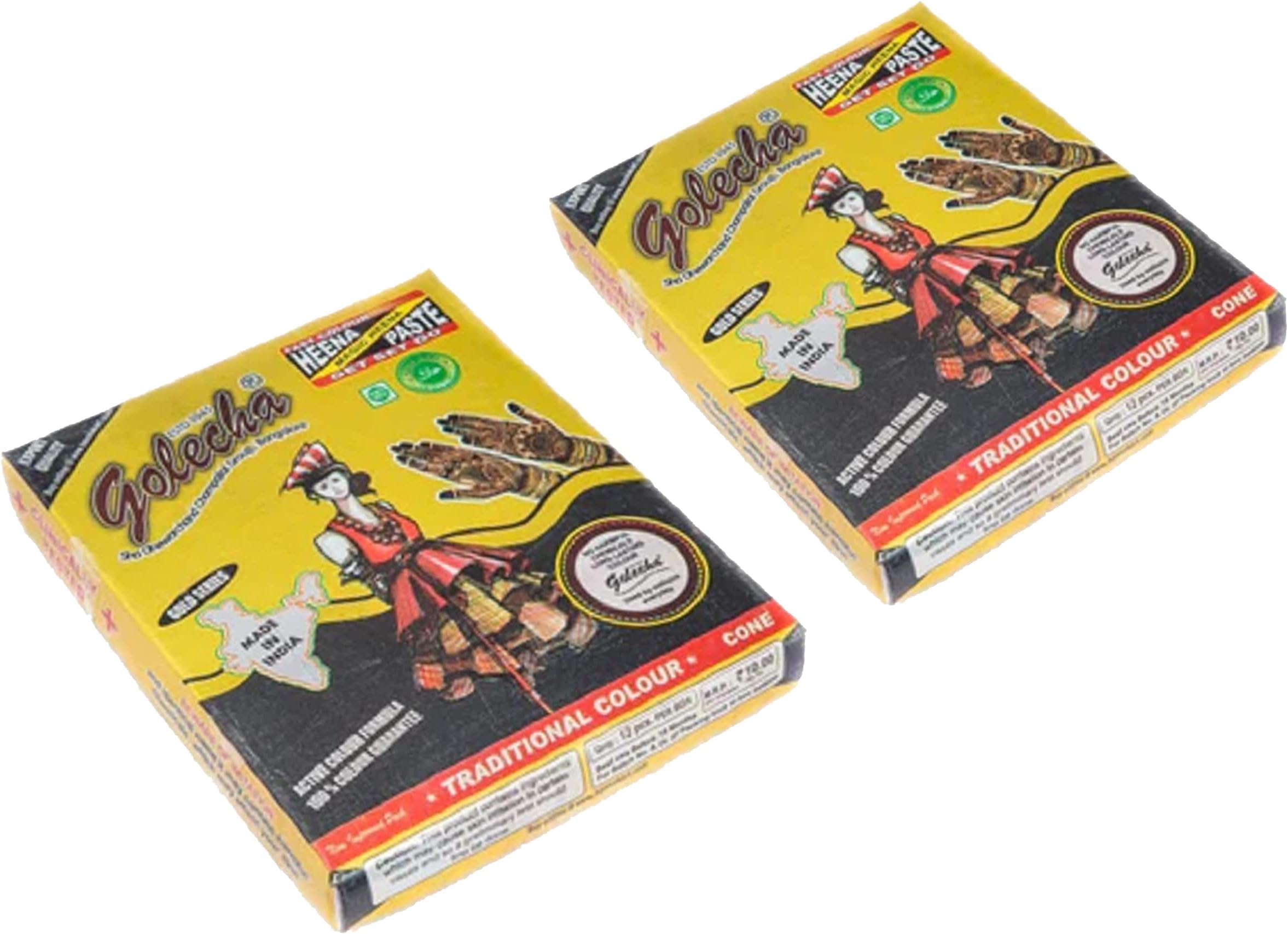 Golecha Black Henna Cones Tattoo Herbal Natural Heena For Hand Skin Leg Body Pack of 2
