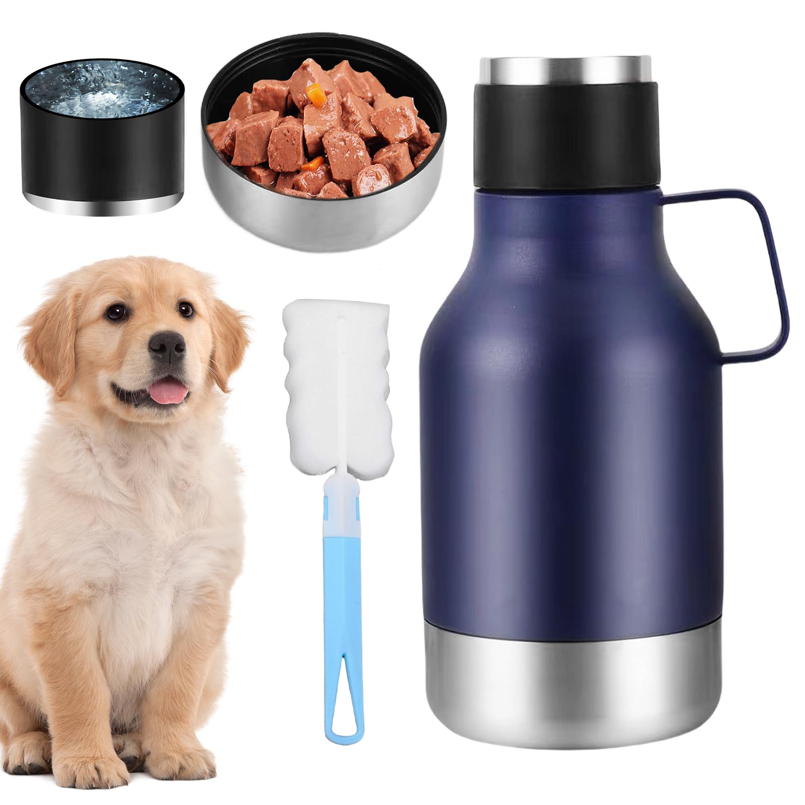 Bebedero Perro Portátil,1.2 Litro Botella De Agua Portátil para Perros con Cepillo De Limpieza,Botella Aislada De Acero Inoxidable para Perros,Botella Acero para Perros para Viajes,Paseos