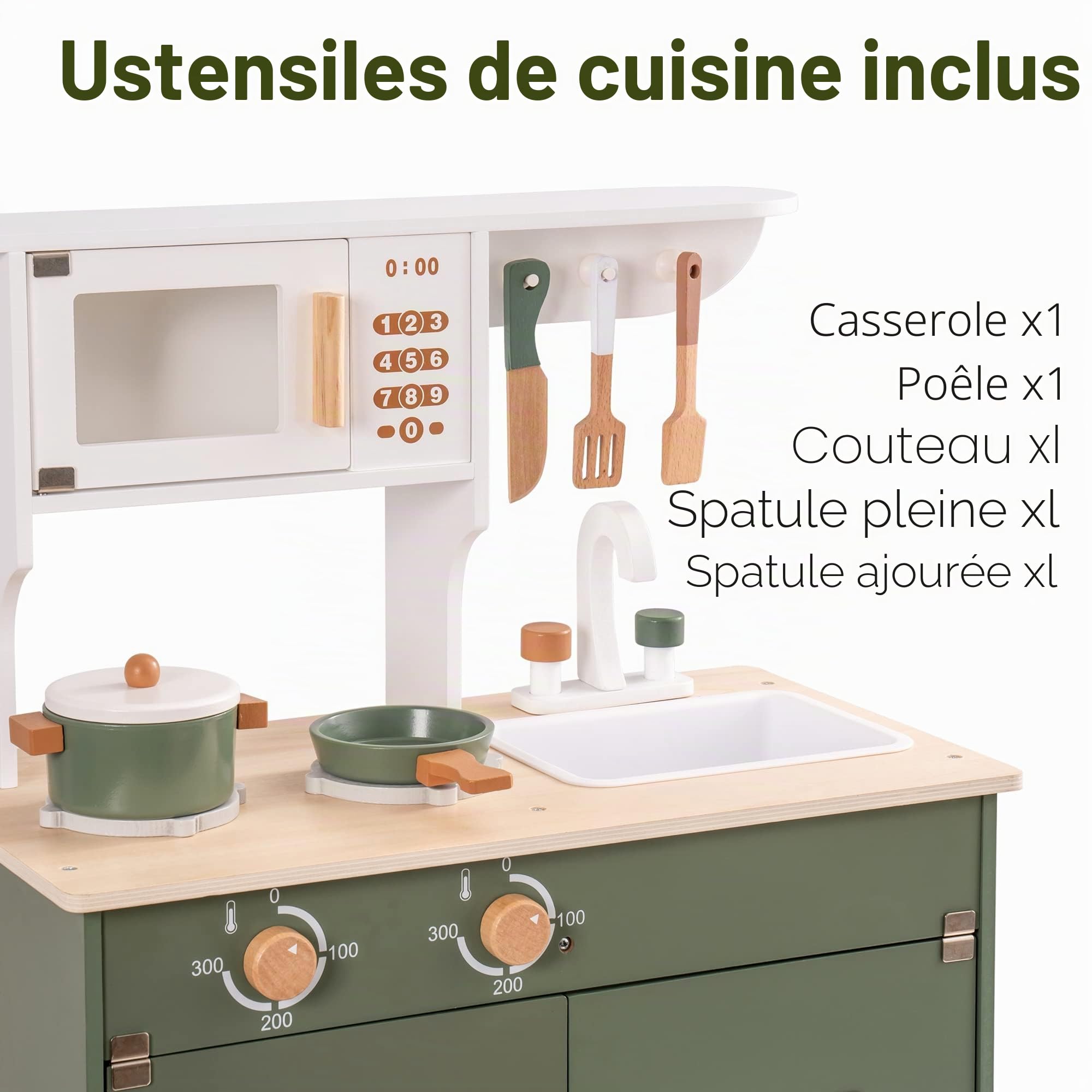ROBUD Cuisine Enfant en Bois, Jouet Fille et Garçon 3-6 Ans | Jeux de Cuisine en Bois avec Accessoires pour Enfants