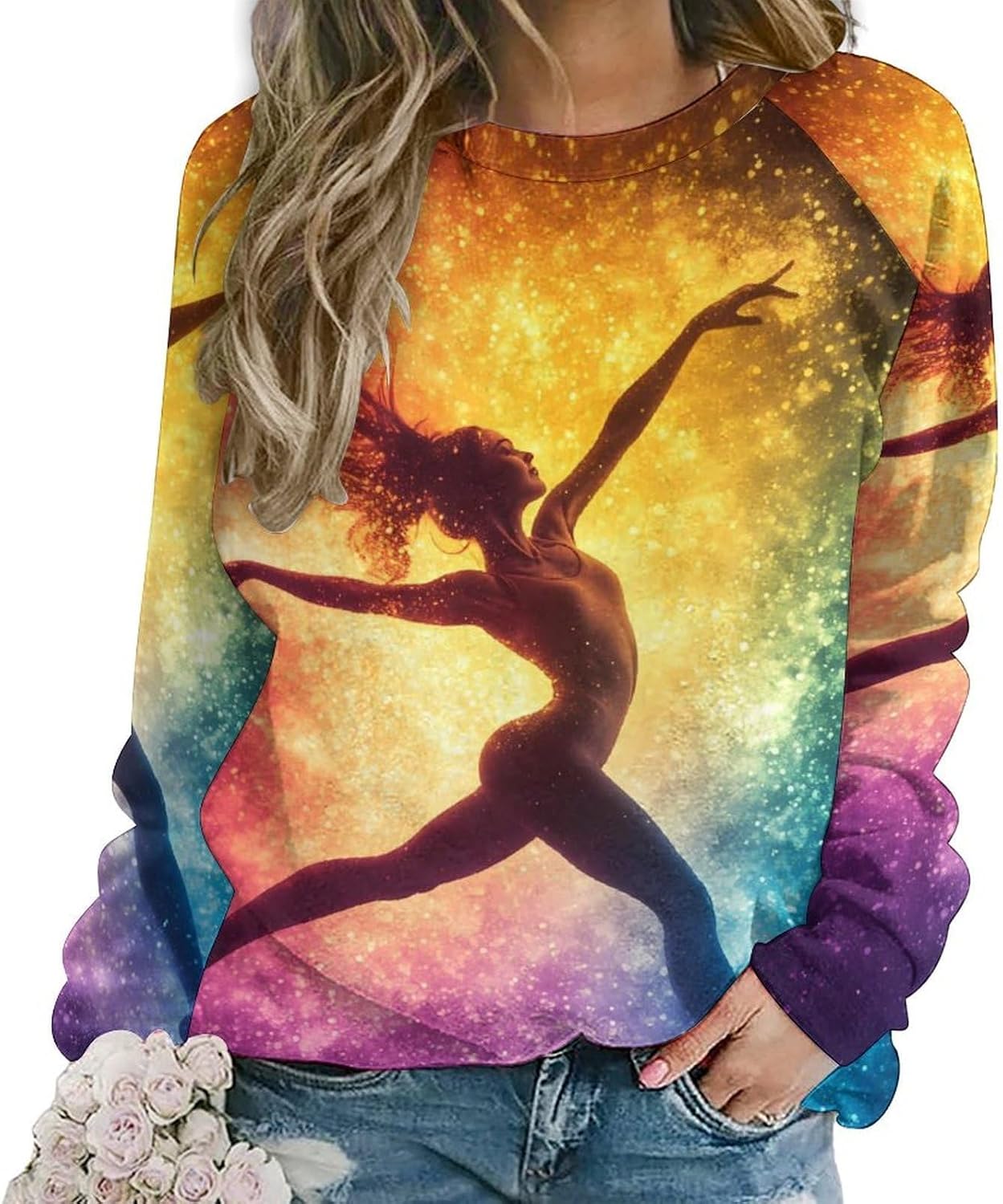 Colorful Ballet Dance Women Long Sleeve Sweatshirts Round Neck Pullover Sweaters Casual Blouse Tops