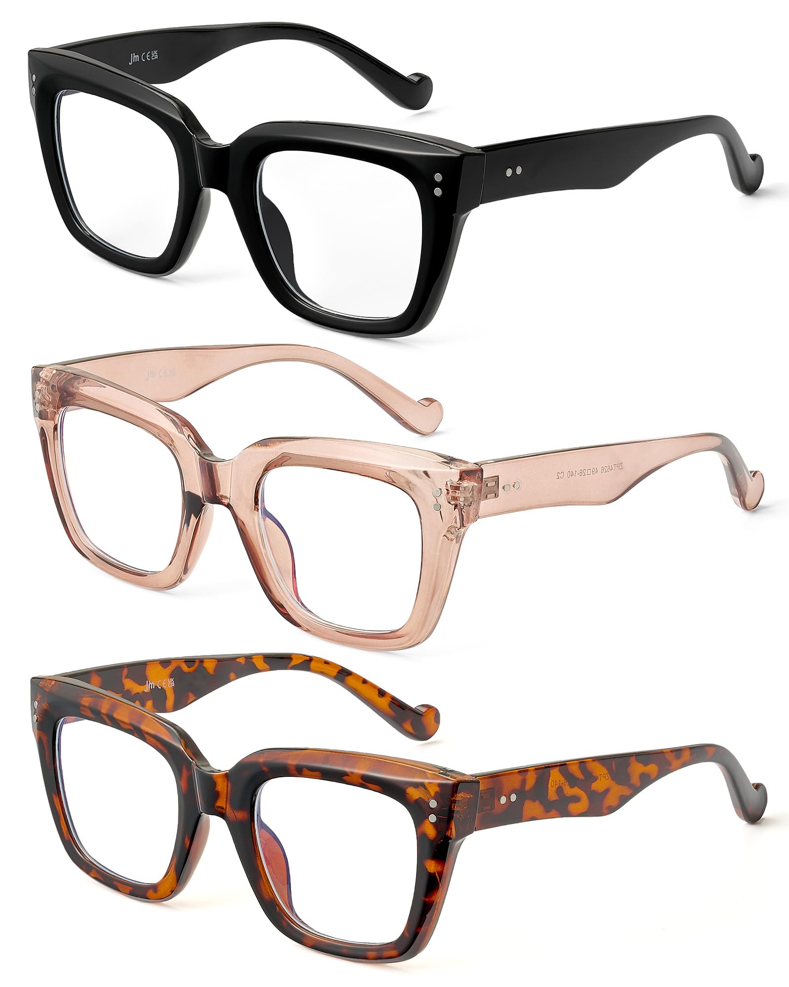 JM 3 Pack Blue Light Blocking Computer Glasses, Square Eye Protect Video Eyeglasses Anti Glare Women Men