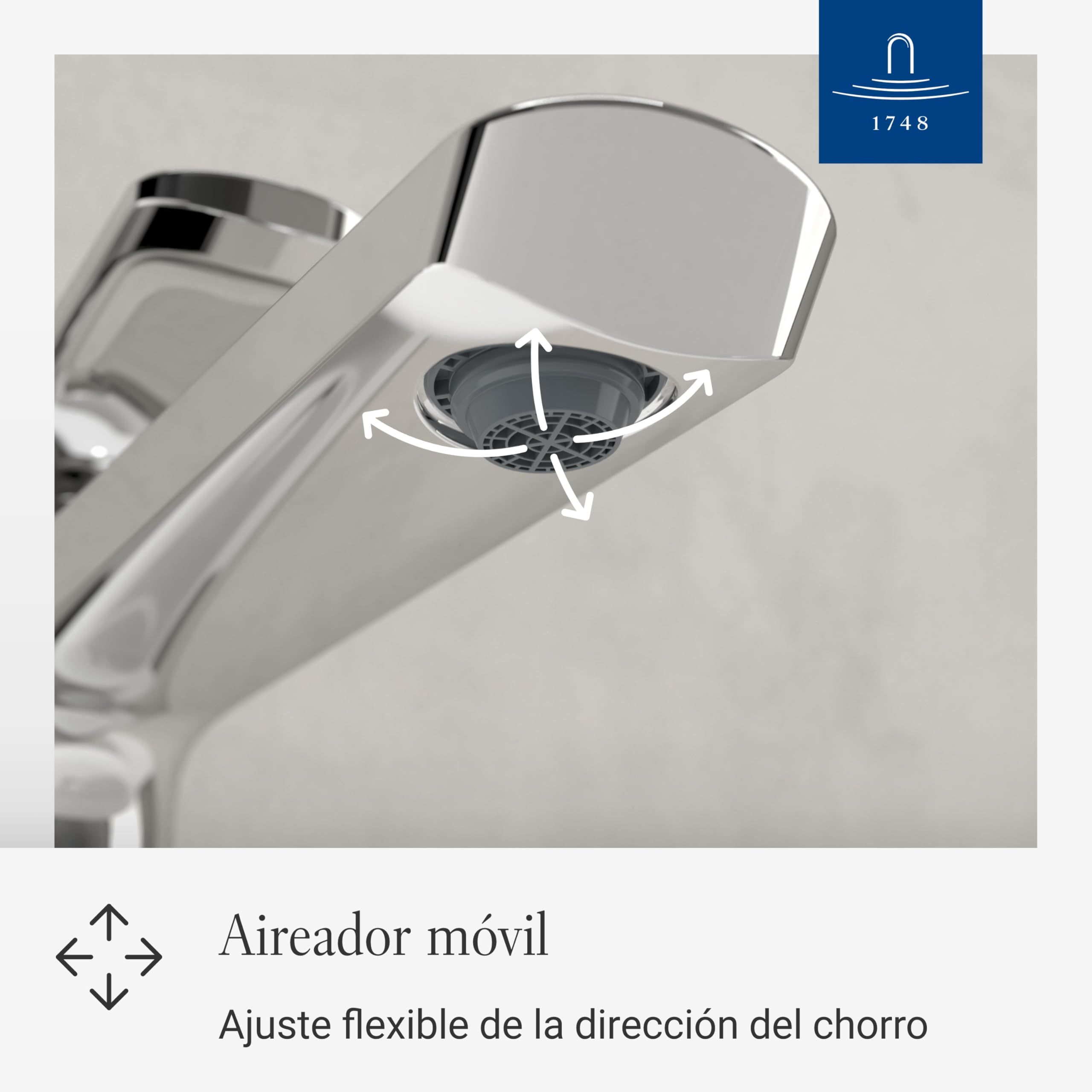 Villeroy & Boch Oasis grifo de lavabo, altura de caño 245 mm – Cromo | Sin válvula de desagüe, bajo consumo, cartucho cerámico, diseño redondo moderno, TVW11500200161
