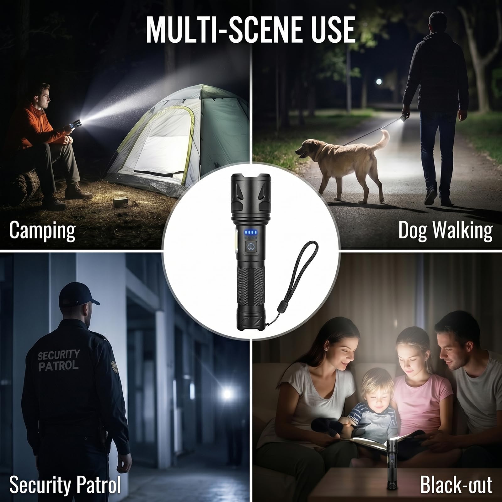 Confezione da 3 torce a LED ricaricabili, 99.000 lumen, super luminose, per campeggio ed emergenze, 7 modalità e messa a fuoco regolabile con luce laterale COB, potente torcia portatile per