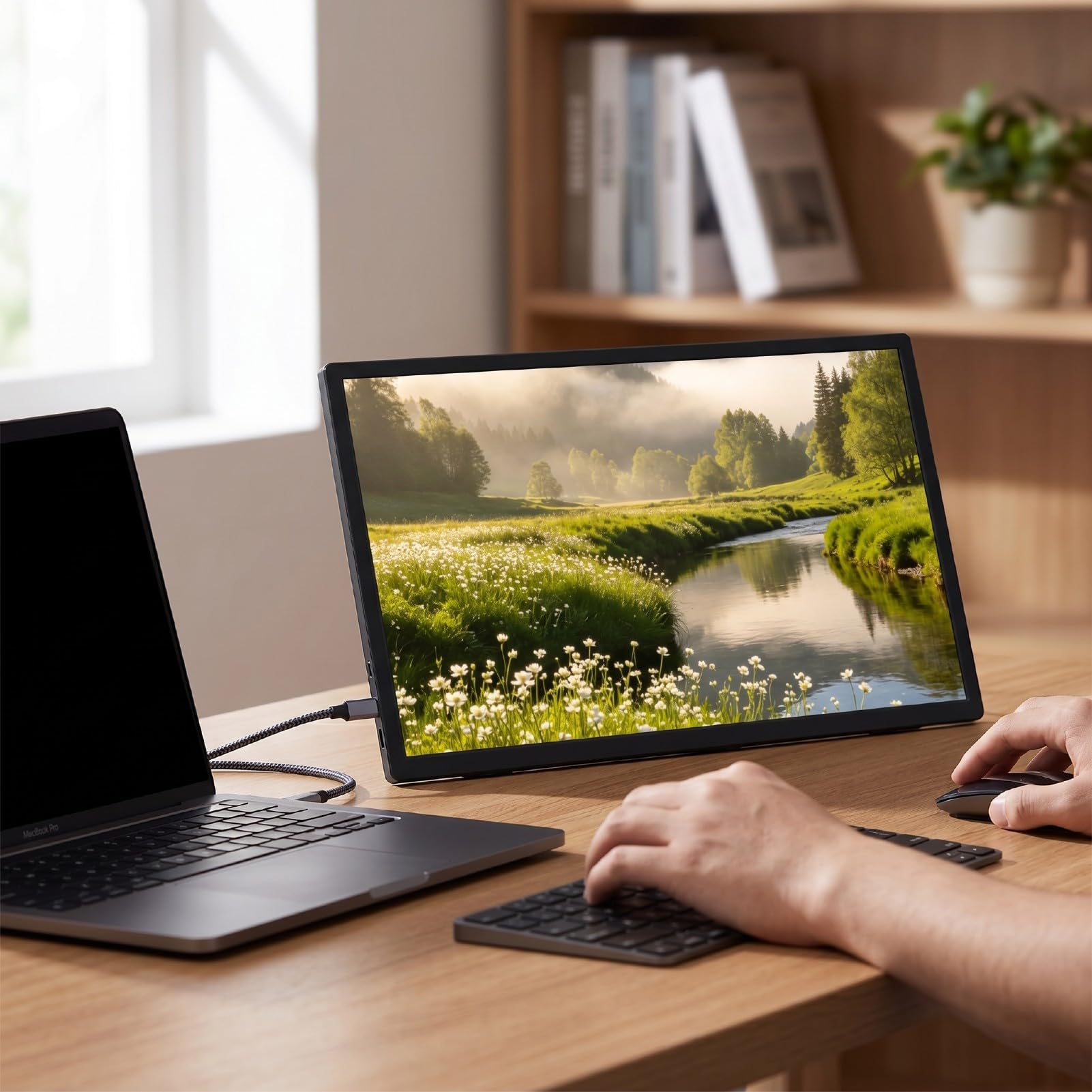 XUMIUZIY Monitor Portatile da 15,6 Pollici, Secondo Schermo Esterno FHD USB C con Supporto Regolabile Altoparlanti Montabili VESA, per Laptop Desktop Switch Gaming Travel