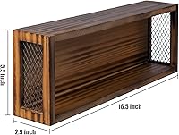 Vista 5 de FARM IN Almacenamiento de cinta de casete, estilo granja, estante de casete para montaje en mesa o pared, madera maciza rústica quemada y malla