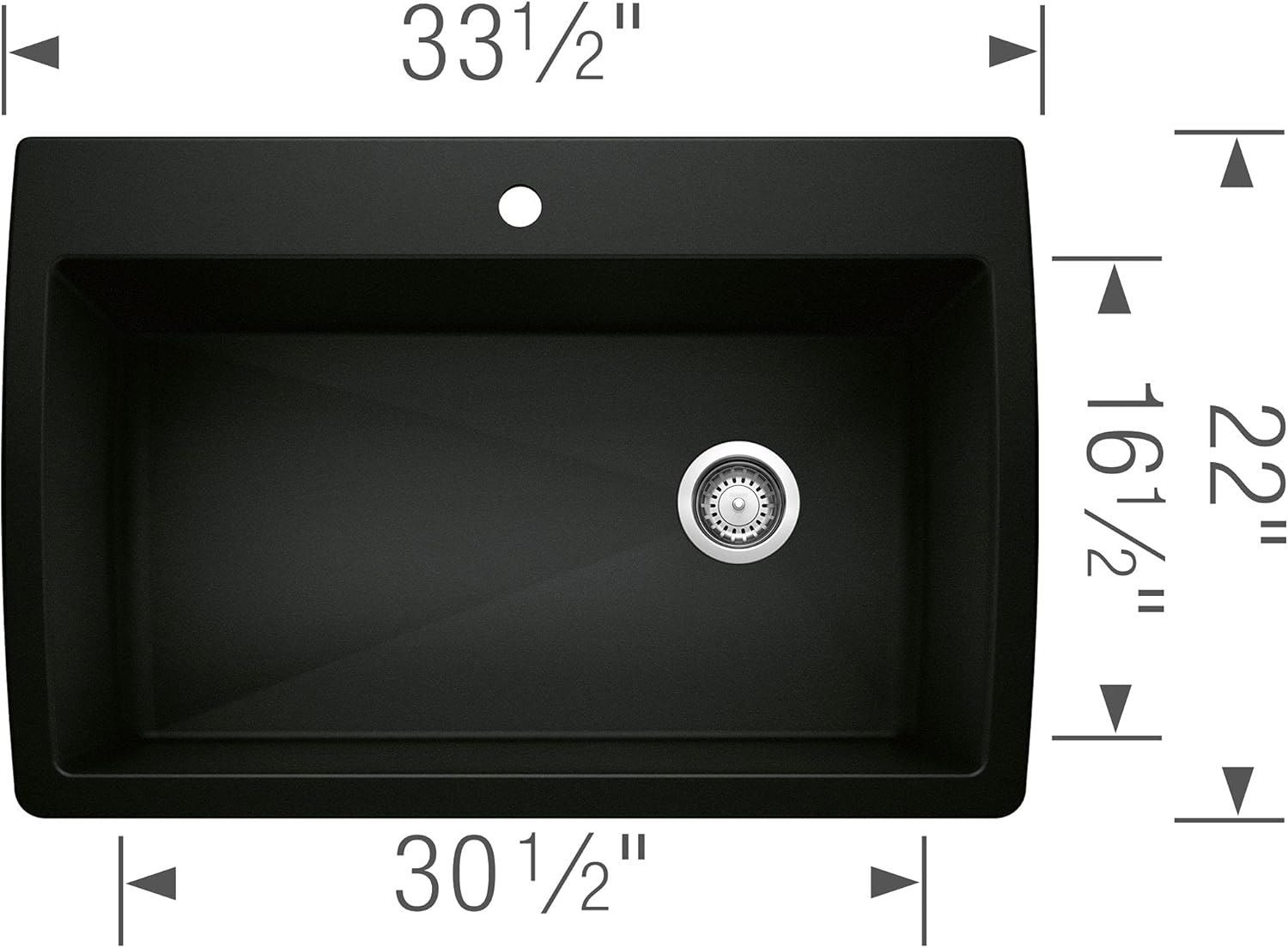 BLANCO Diamond Super Single Kitchen Sink, 33.5x22, Coal Black