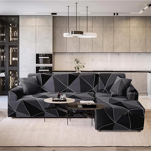 Miniatura 3 de Fundas de almohada de 17.7 x 17.7 in, en forma de L, con 2 fundas de almohada, reversible, elástica, para sofá de 3 plazas+3 plazas, etiqueta negra