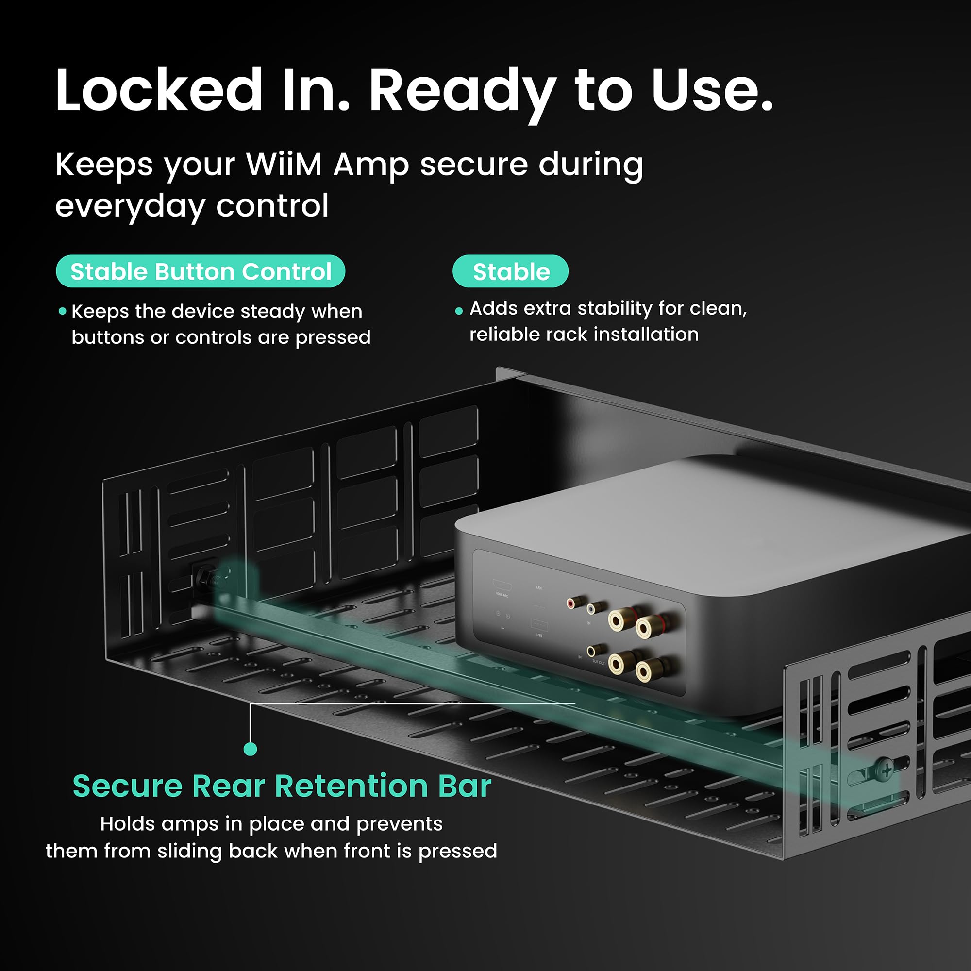 ynVISION.DESIGN Estante de montaje en rack de 2U para WiiM Amp y WiiM Amp Pro | 11 pulgadas de profundidad | Se adapta a estantes estándar de AV, audio y servidor de 19 pulgadas | Capacidad para 1 Amp