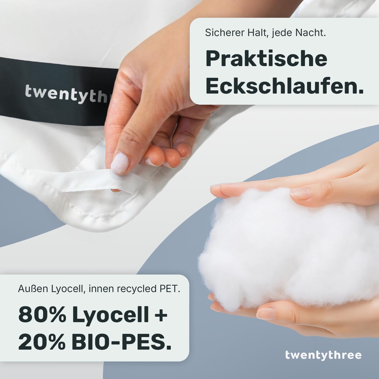 twenty:three® | Cloud Bettdecke 240x220 | Außen: 100% Lyocell (Tencel™) - Innen: 100% Recycled PET - Comforter - Eckbändchen, Schlafdecke, Nachhaltig, Atmungsaktiv, Luxus, Wärmeregulierend