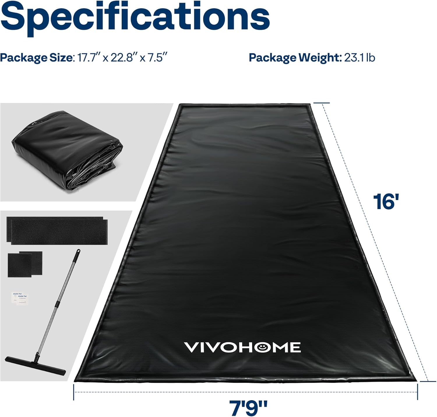 VIVOHOME Containment Mat (7'9" x 16') with Stay Put Corner, PVC Garage Floor Mats, Heavy Duty Garage Parking Mat with a Squeegee,Black - Image 8