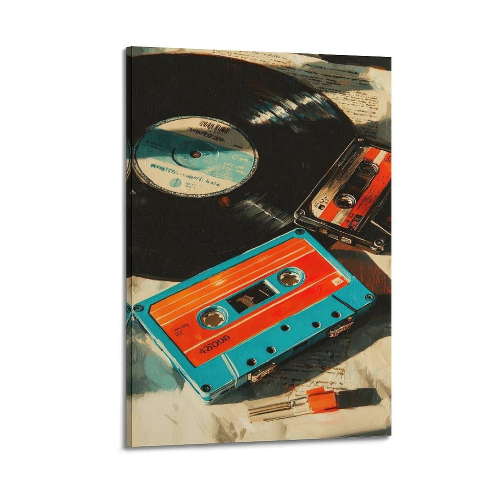 FQCYN Vintage-Musikposter aus den 90er-Jahren, nostalgische Vinyl-Kassette, Stillleben, 50 x 75 cm