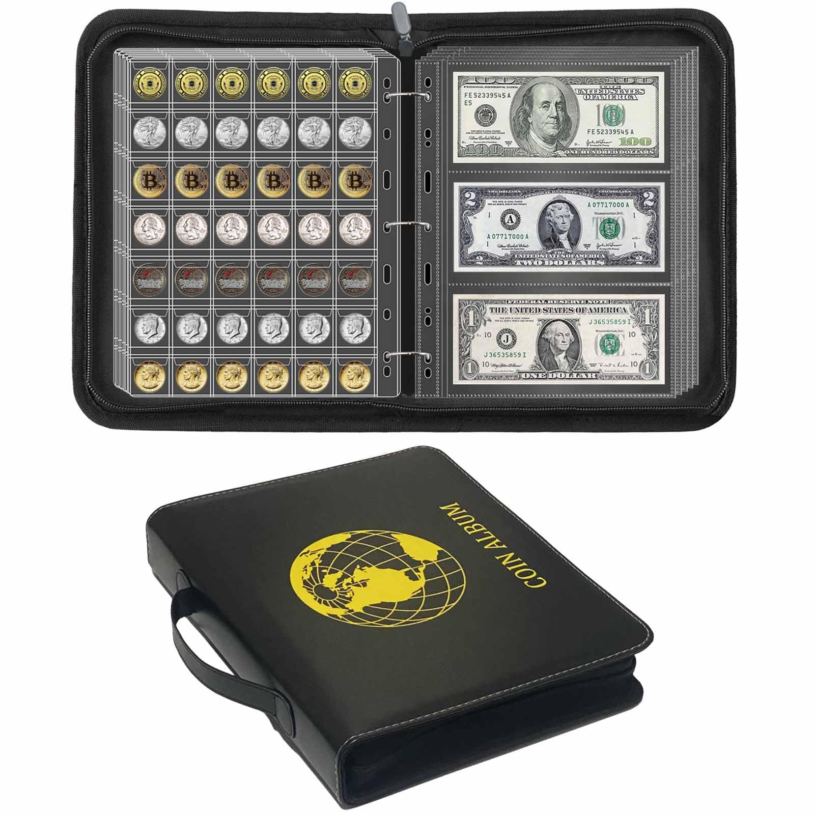 Álbum de colección de monedas de 576 bolsillos y 60 bolsillos para monedas para coleccionistas, páginas de colección de monedas de 2 tamaños, álbum ignífugo para monedas de 17/20/23/25/27/30 mm
