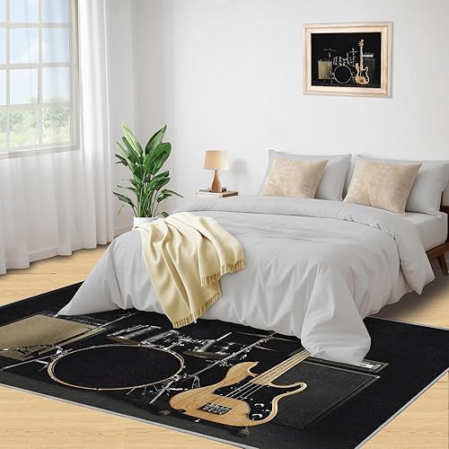 Miniatura 4 de Alfombra de instrumentos musicales  Alfombras de 4 x 5 pies para sala de estar, alfombra de área musical, alfombra de área musical, alfombra lavable