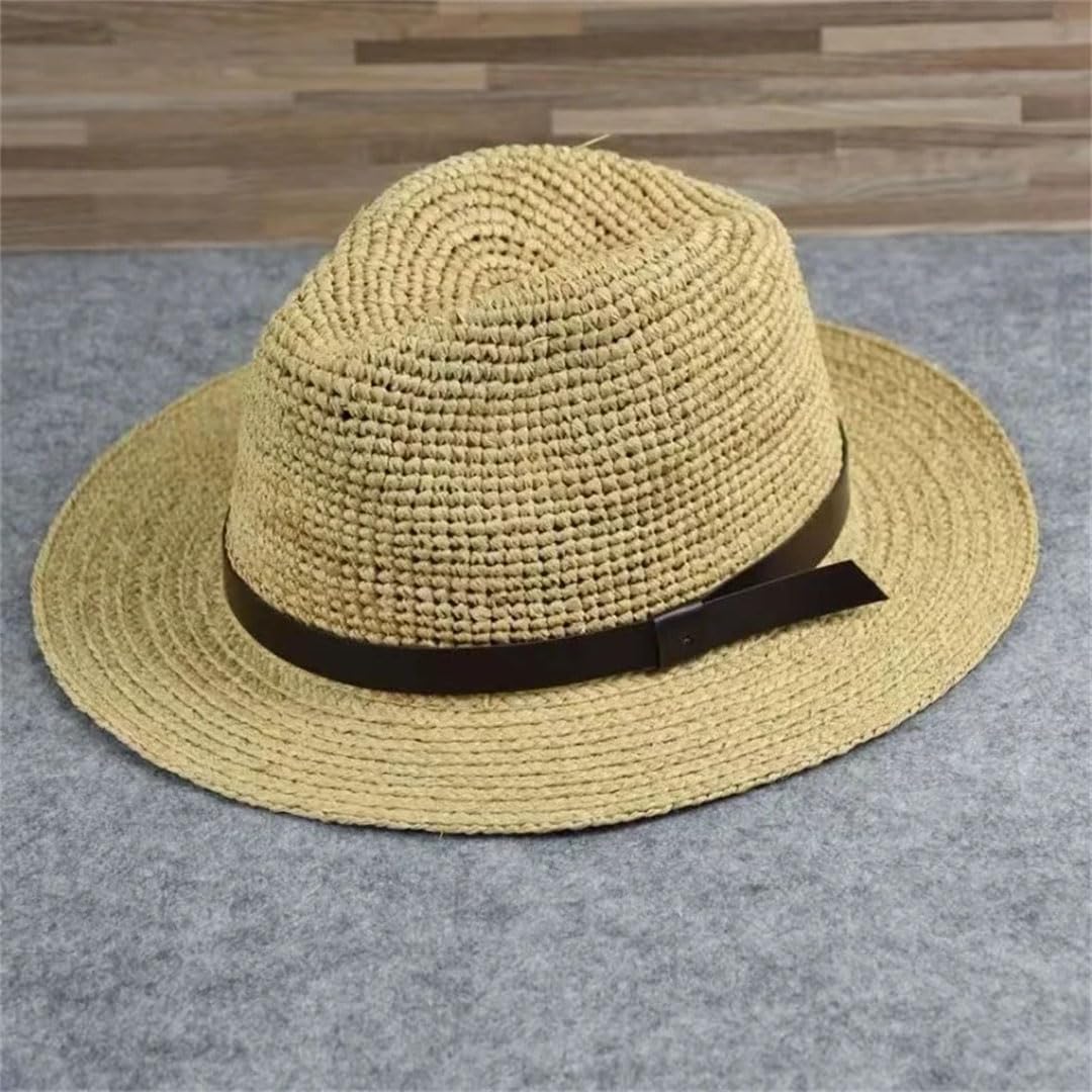 Cappelli da uomo in rafia di paglia di protezione solare cappelli da sole per vacanze all'aperto cappello da spiaggia, Caff, 57