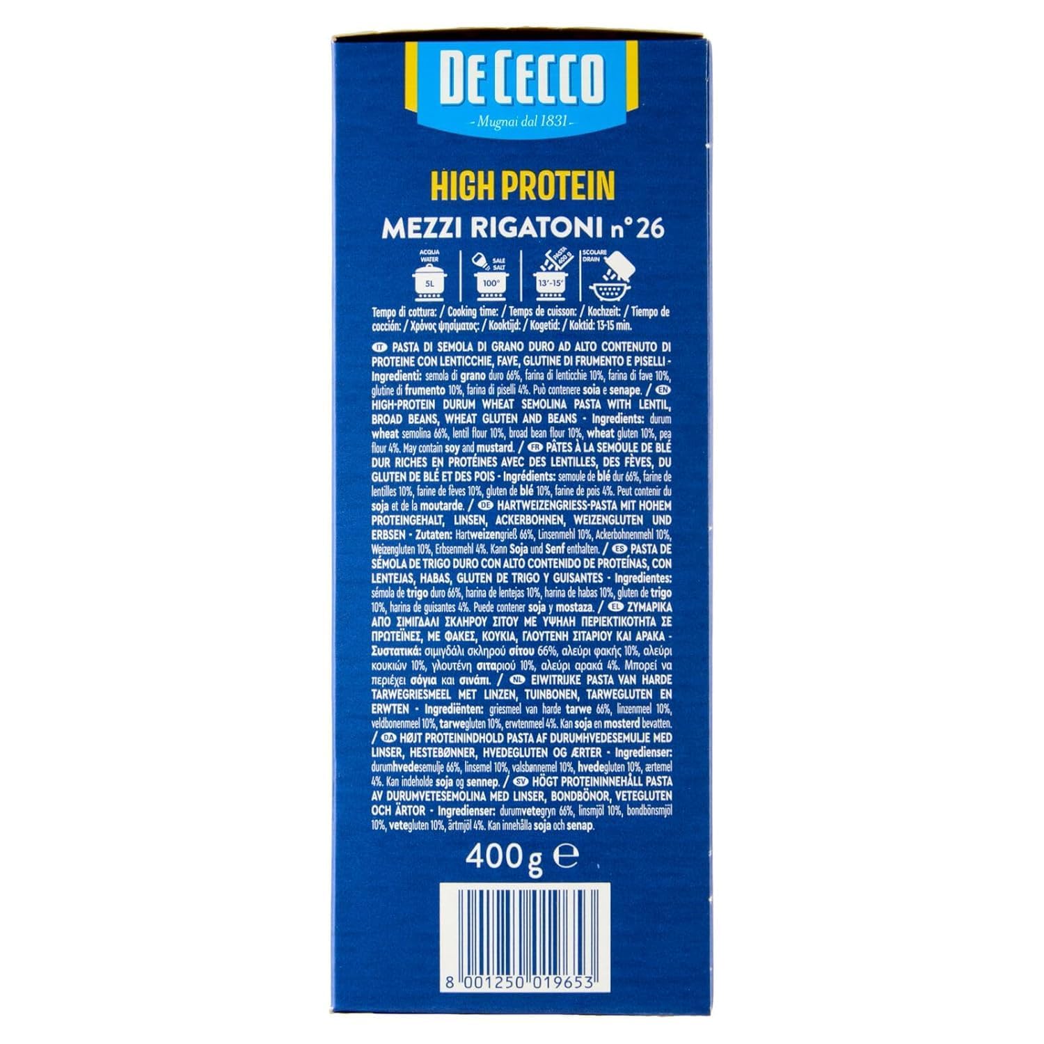 Italian Gourmet Pasta Mezzi Rigatoni proteica High Protein vegan 12 x 400g | 30% Eiweiß / ideale per sport, Muskelaufbau, Meal Prep, schnelle Gerichte, Gesamtnettogewicht 4,8 kg + Kostenlos Polpa 400g