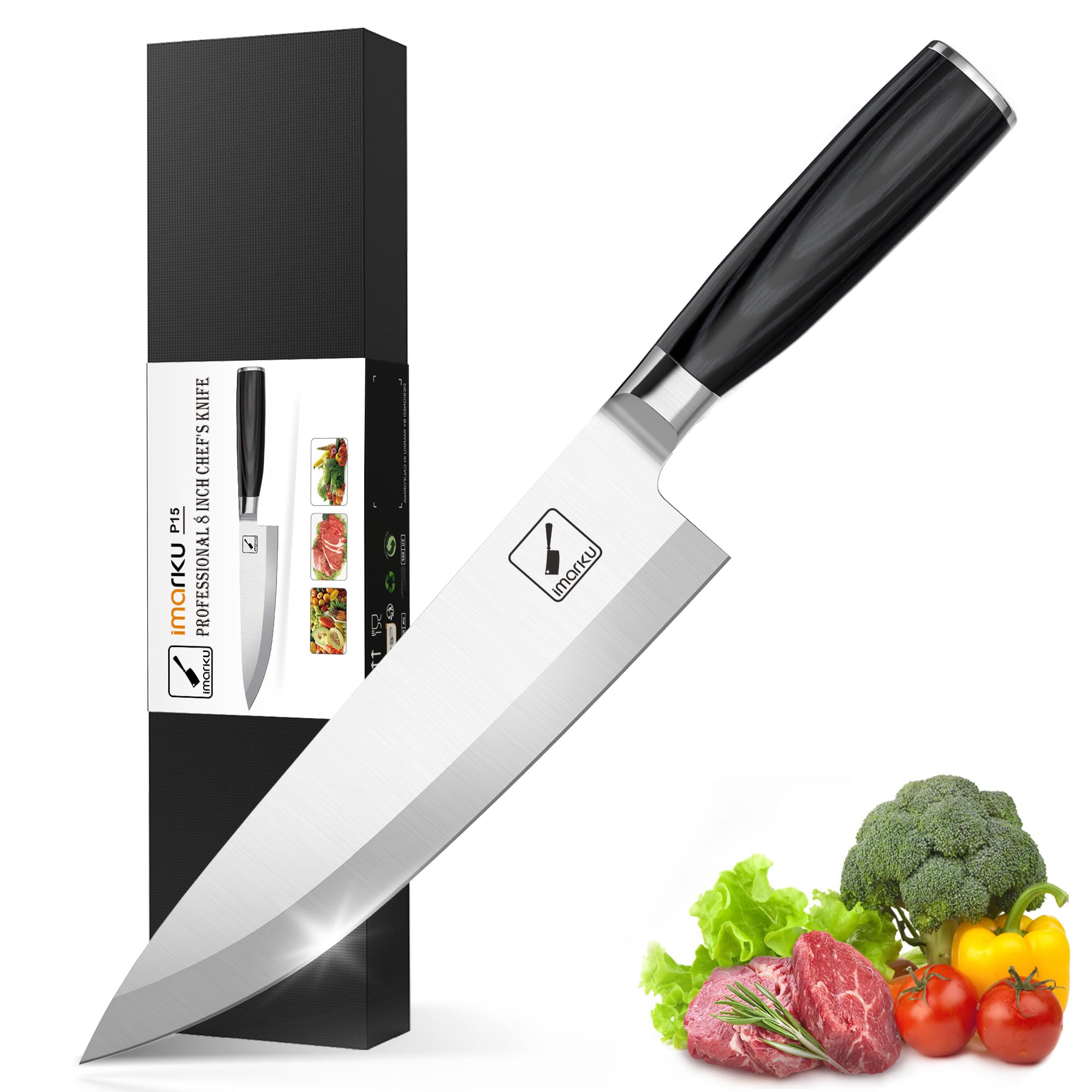 imarku Chef Knife 8-Inch Pro Japanese Kitchen Knife High-Carbon Stainless Steel Paring Knife Ergonomic Handle Rasor Sharp Single-Bevel Edge Birthday