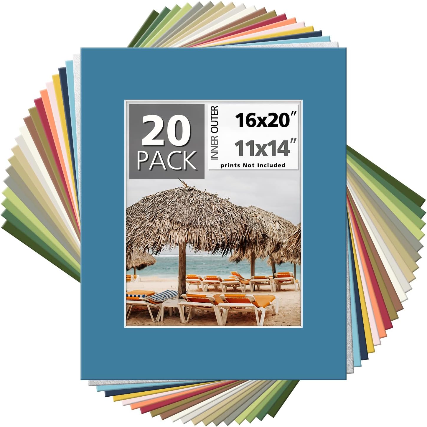 Mat Board Center, Pack of 20, 16x20 Mixed Colors White Core