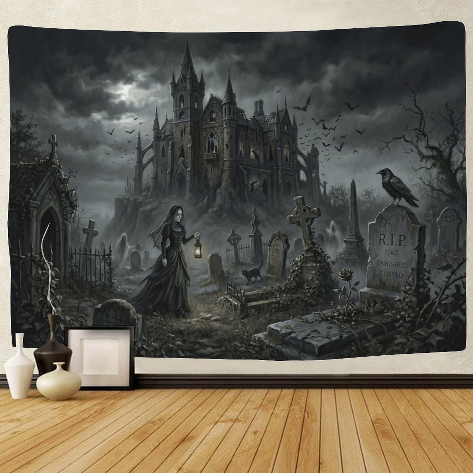 GPMNBCXZK Gothic Horror Castle Wall Art Decor 3D Print Wall Tapestry Tapestries Poster Curtain Bedroom College Dorm 150cmx200cm